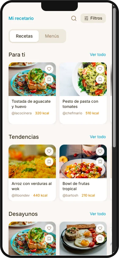 1. Guarda o crea recetas y menús